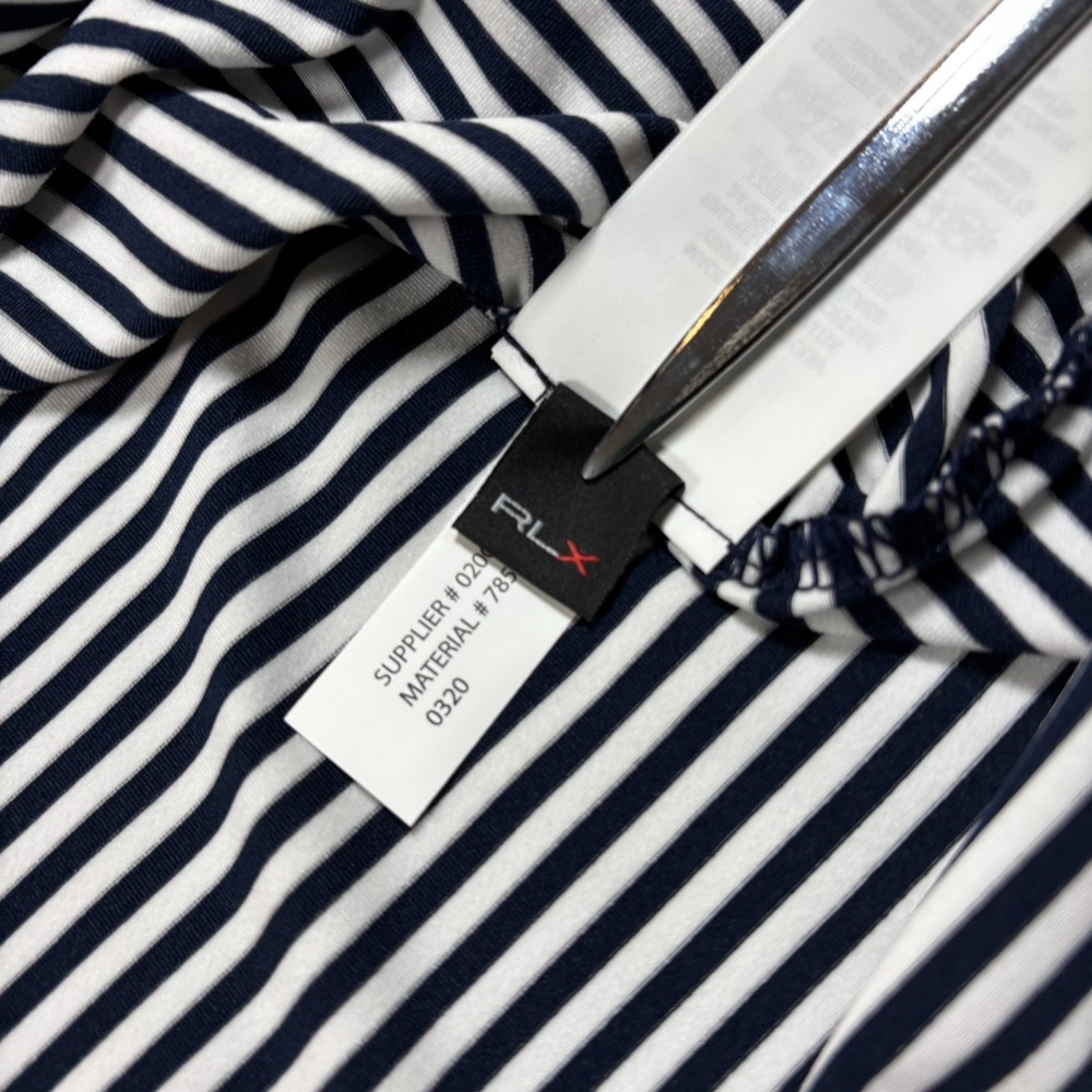 Ralph Lauren RLX Polo Shirt Mens Large Black White Striped Wicking Performance - Picture 10 of 12